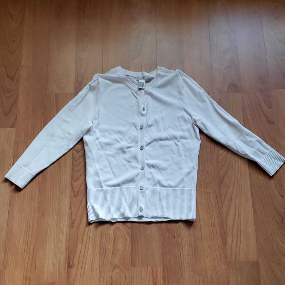 White lace back button down sweater